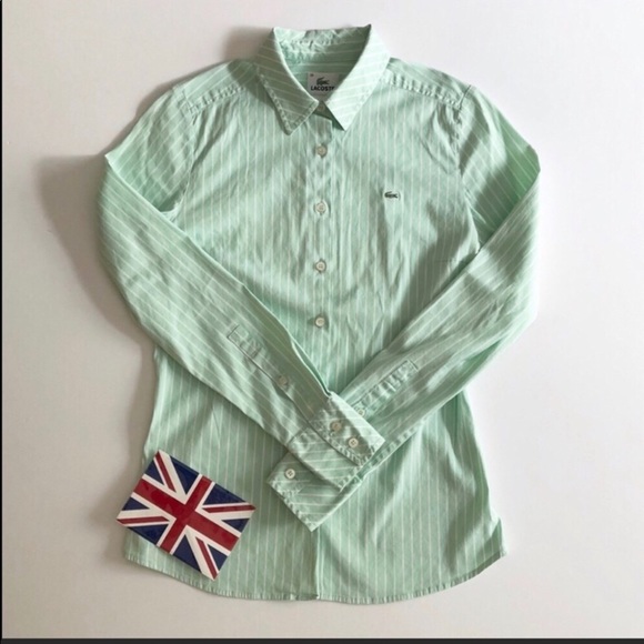 LaCoste Soft Mint Green Stripe Stretch Shirt - Picture 2 of 5